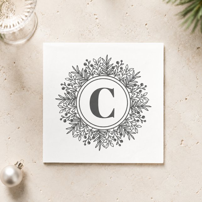 Serviette En Papier Monogramme flocon de Noël de Noël (Monogram Snowflake Christmas Napkins)