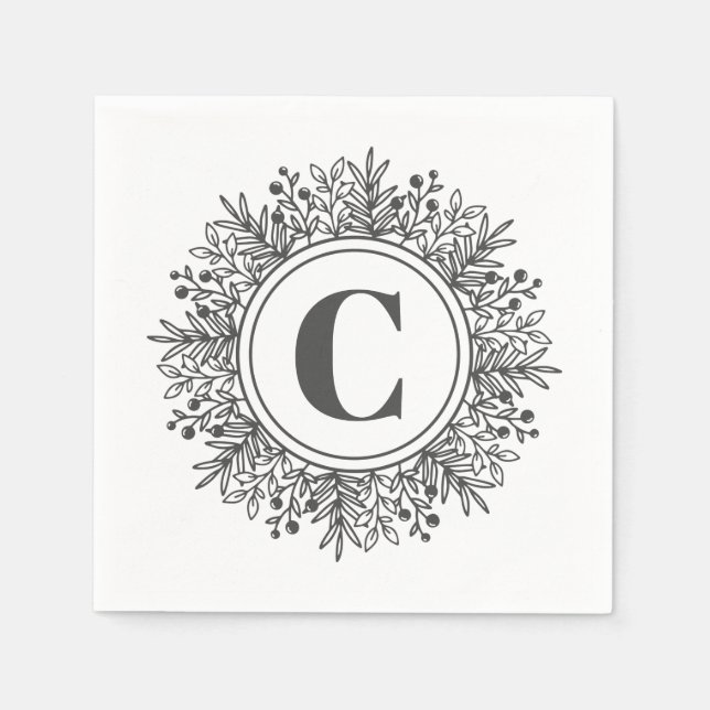 Serviette En Papier Monogramme flocon de Noël de Noël (Devant)