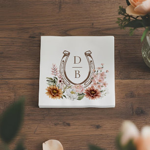Serviette En Papier Monogramme floral fer à cheval rustique de l'Ouest