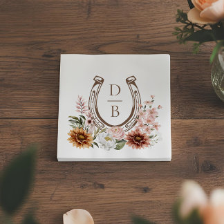 Serviette En Papier Monogramme floral fer à cheval rustique de l'Ouest