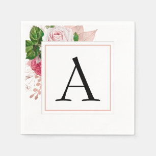 Serviette En Papier Monogramme Floral Mariage Élégant Moderne