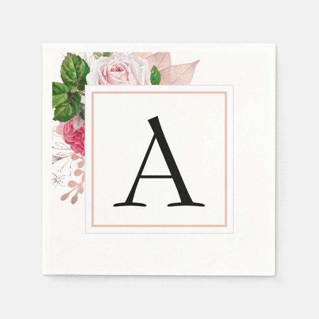 Serviette En Papier Monogramme Floral Mariage Élégant Moderne (Devant)