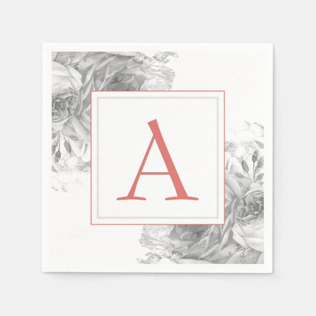 Serviette En Papier Monogramme Floral Mariage Élégant Moderne (Devant)