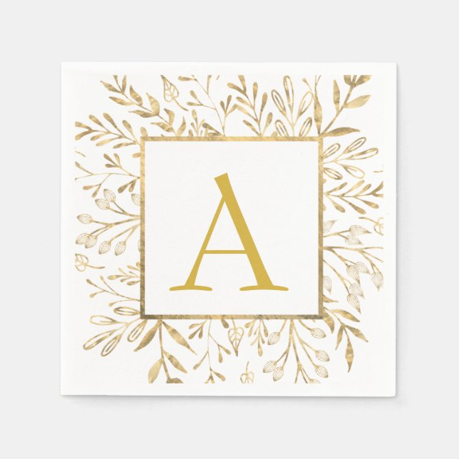 Serviette En Papier Monogramme Floral Mariage Élégant Moderne (Devant)