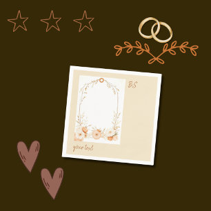 Serviette En Papier monogramme floral minimaliste beige doux
