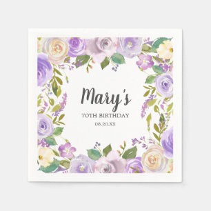 Serviette En Papier Monogramme floral pourpre 70e anniversaire