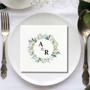Serviette En Papier Monogramme Floral Vert Mariage personnalisé Cockta