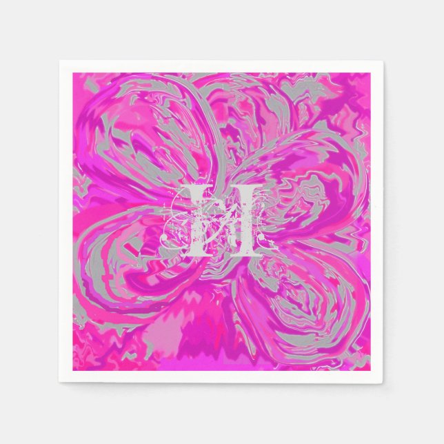 Serviette En Papier Monogramme Fuchsia Cocktail rose serviettes en pap (Devant)