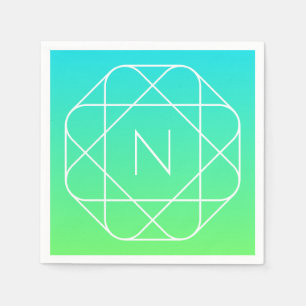 Serviette En Papier Monogramme géométrique cool Dégradé bleu et vert