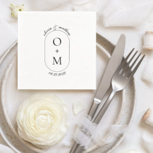 Serviette En Papier Monogramme géométrique minimal avec Mariage de cal