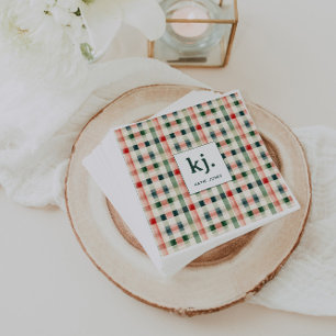 Serviette En Papier Monogramme Gingham Émeraude Doux
