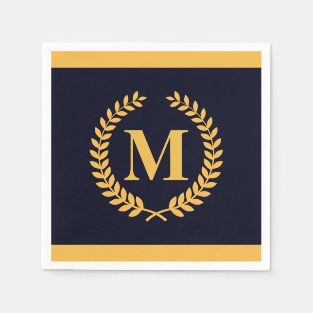 Serviette En Papier Monogramme Golden Laurel Wreath (Devant)