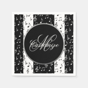 Serviette En Papier Monogramme Grandes bandes musicales noires et blan