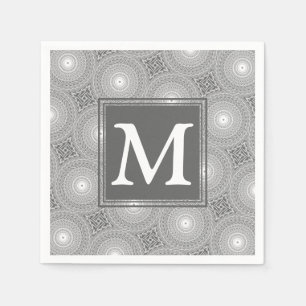 Serviette En Papier Monogramme gris cercles motif