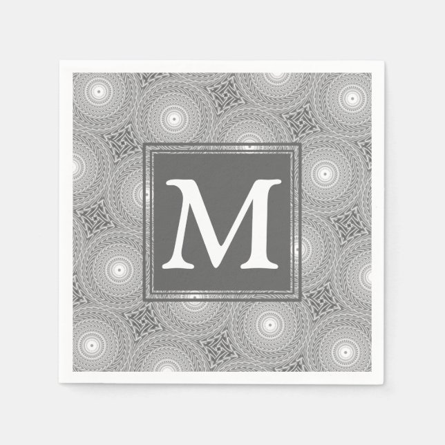 Serviette En Papier Monogramme gris cercles motif (Devant)