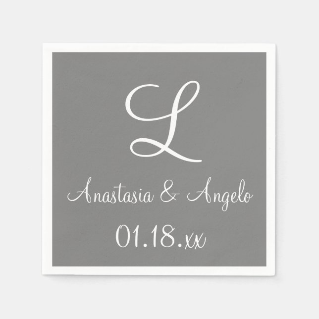 Serviette En Papier Monogramme Gris Couleur Cute Design Napkins (Devant)