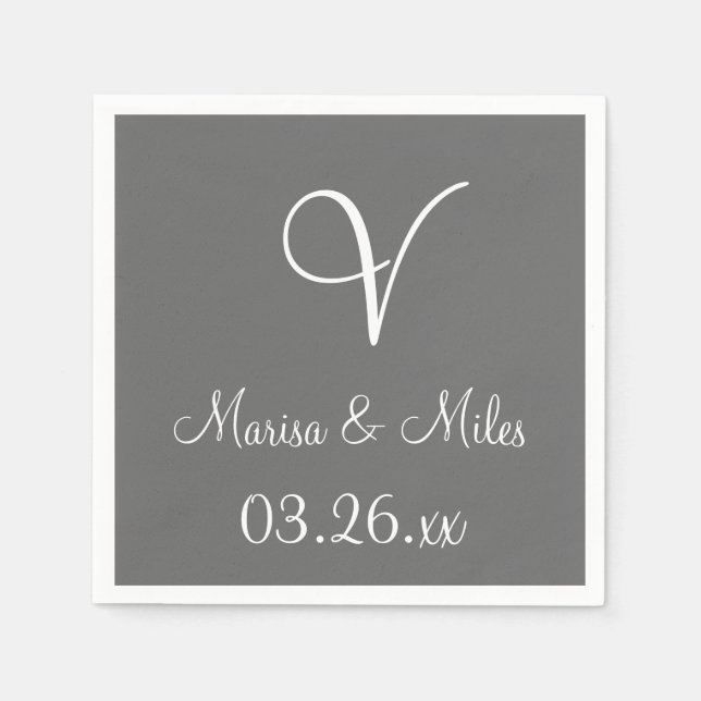 Serviette En Papier Monogramme Gris gris Gris Basique Papier couleur s (Devant)