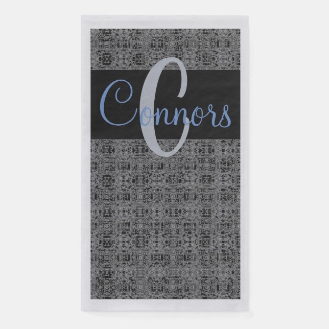 Serviette En Papier Monogramme gris Motif de Black Blue X et O (Devant)