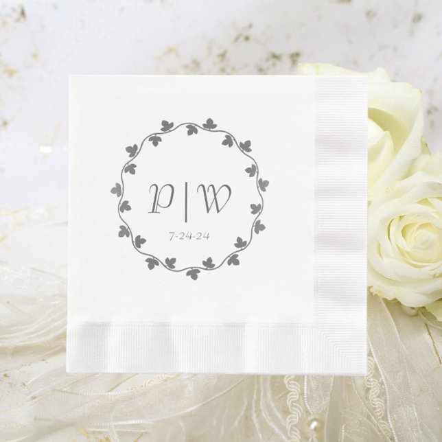 Serviette En Papier Monogramme gris simple Mariage de couronne d'ivoir (In Situ Wedding)