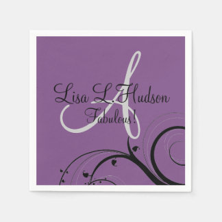 Serviette En Papier Monogramme gris violet Black Swirls 50e anniversai