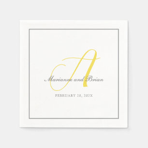 Serviette En Papier Monogramme illuminant jaune, gris avec blanc