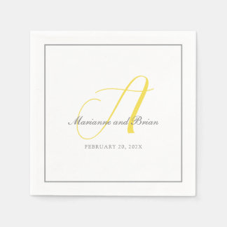 Serviette En Papier Monogramme illuminant jaune, gris avec blanc