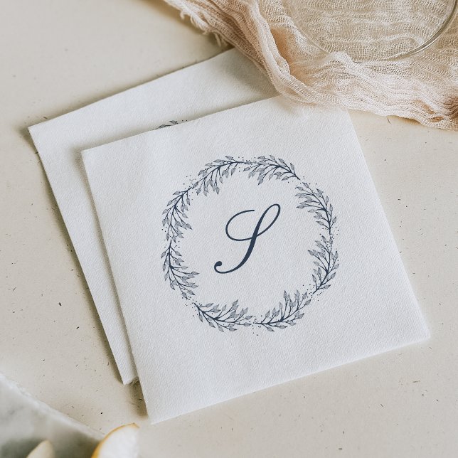 Serviette En Papier Monogramme Indigo Blue Wreath Classic Script Maria (Créateur téléchargé)