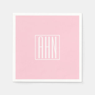 Serviette En Papier Monogramme initial   Blanc sur rose clair