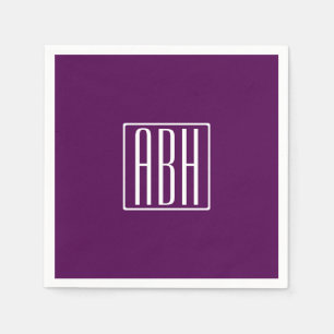 Serviette En Papier Monogramme initial   Blanc Sur Violet Profond