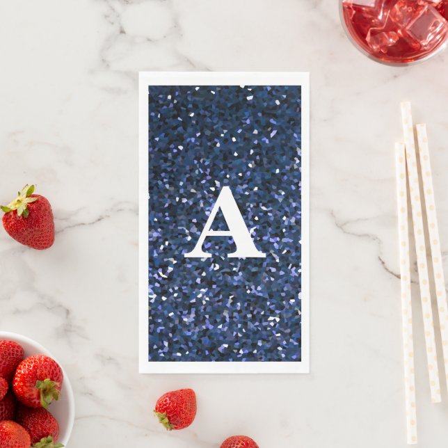 Serviette En Papier Monogramme Initial Bleu Paillettes Blanc Nom Perso (En situation)