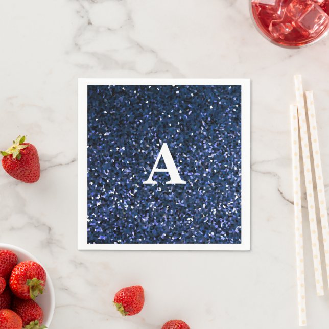 Serviette En Papier Monogramme Initial Bleu Paillettes Nom Personnalis (En situation)