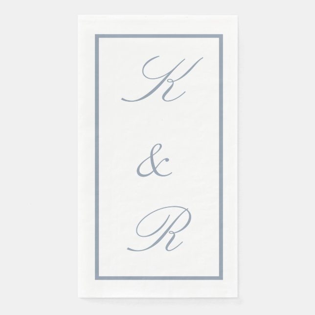 Serviette En Papier Monogramme Initial Bleu Poussiéreux Mariage Modern (Devant)