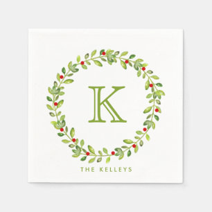 Serviette En Papier Monogramme initial de la couronne de vacances, ver