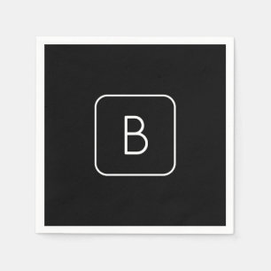 Serviette En Papier Monogramme Initial De Style Moderne Blanc & Noir