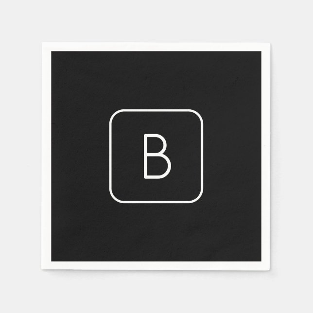 Serviette En Papier Monogramme Initial De Style Moderne | Blanc & Noir (Devant)
