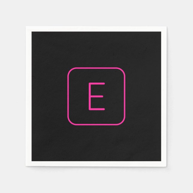 Serviette En Papier Monogramme Initial De Style Moderne | Rose Et Noir (Devant)