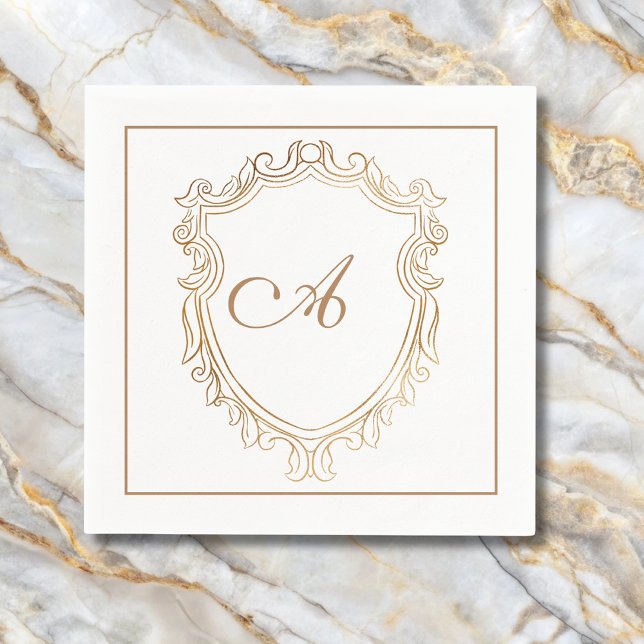 Serviette En Papier Monogramme Initial Élégant en Or (Créateur téléchargé)