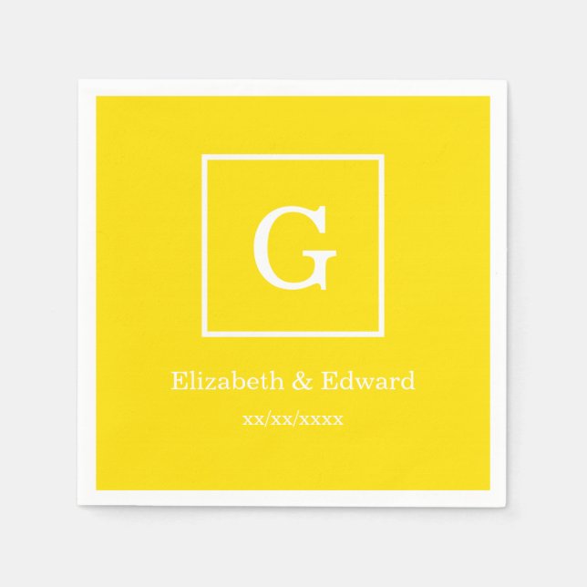 Serviette En Papier Monogramme initial encadré jaune blanc (Devant)