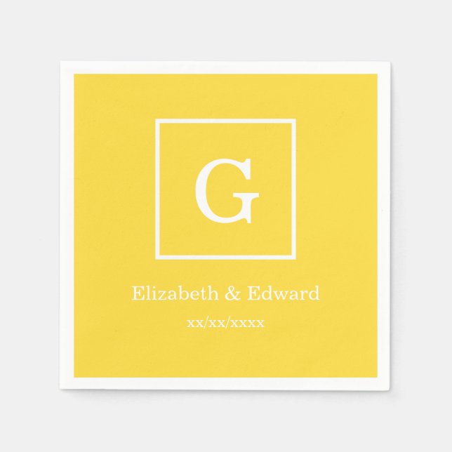 Serviette En Papier Monogramme initial encadré par blanc jaune (Devant)