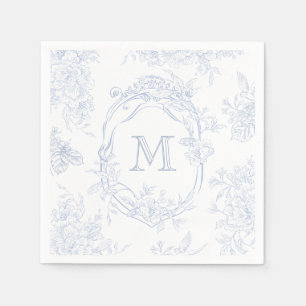 Serviette En Papier Monogramme initial Floral Toile bleu Mariage