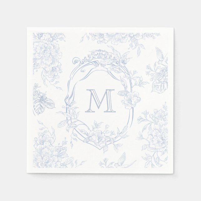 Serviette En Papier Monogramme initial Floral Toile bleu Mariage (Devant)