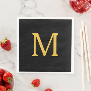 Serviette En Papier Monogramme initial Gold Golden Black Nom personnal