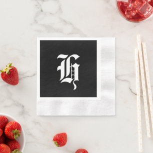 Serviette En Papier Monogramme initial H noir et blanc,