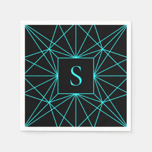Serviette En Papier Monogramme Initial   Motif Géométrique Turquoise