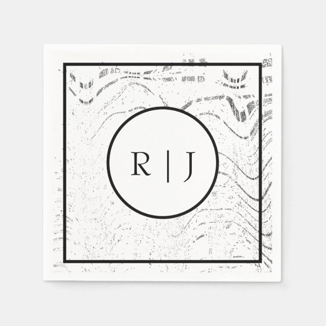Serviette En Papier Monogramme Initial Noir Blanc Abstrait Mariage Coo (Devant)