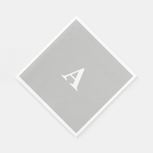 Serviette En Papier Monogramme Initial Personnalisé Nom Gris Blanc Mig (Coin)