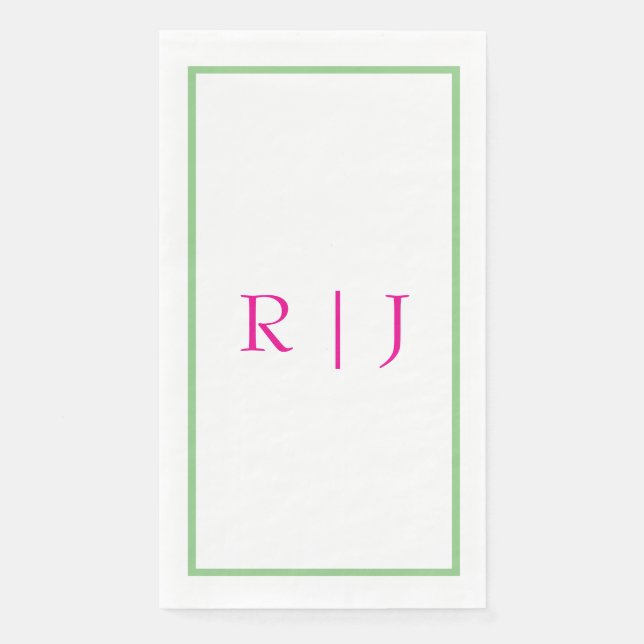 Serviette En Papier Monogramme Initial Rose Et Vert Sage Mariage Vert (Devant)