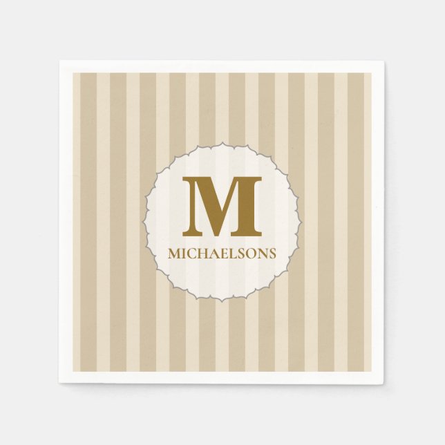 Serviette En Papier Monogramme Initial Simple Minimaliste Marron Clair (Devant)