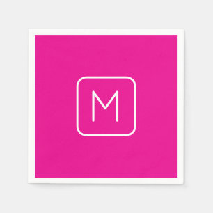 Serviette En Papier Monogramme Initial Simple & Moderne Rose & Blanc