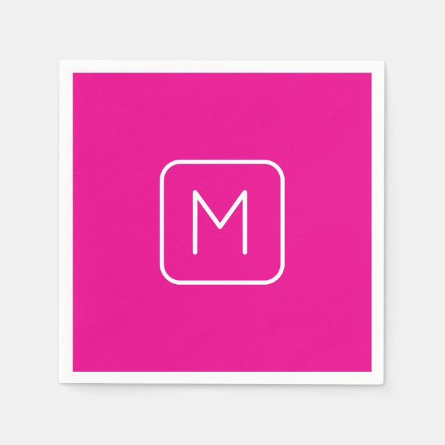 Serviette En Papier Monogramme Initial Simple & Moderne | Rose & Blanc (Devant)